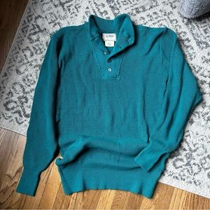VINTAGE L.L. BEAN!  Mens L Tall 100% cotton button mock neck sweater 1980’s mint